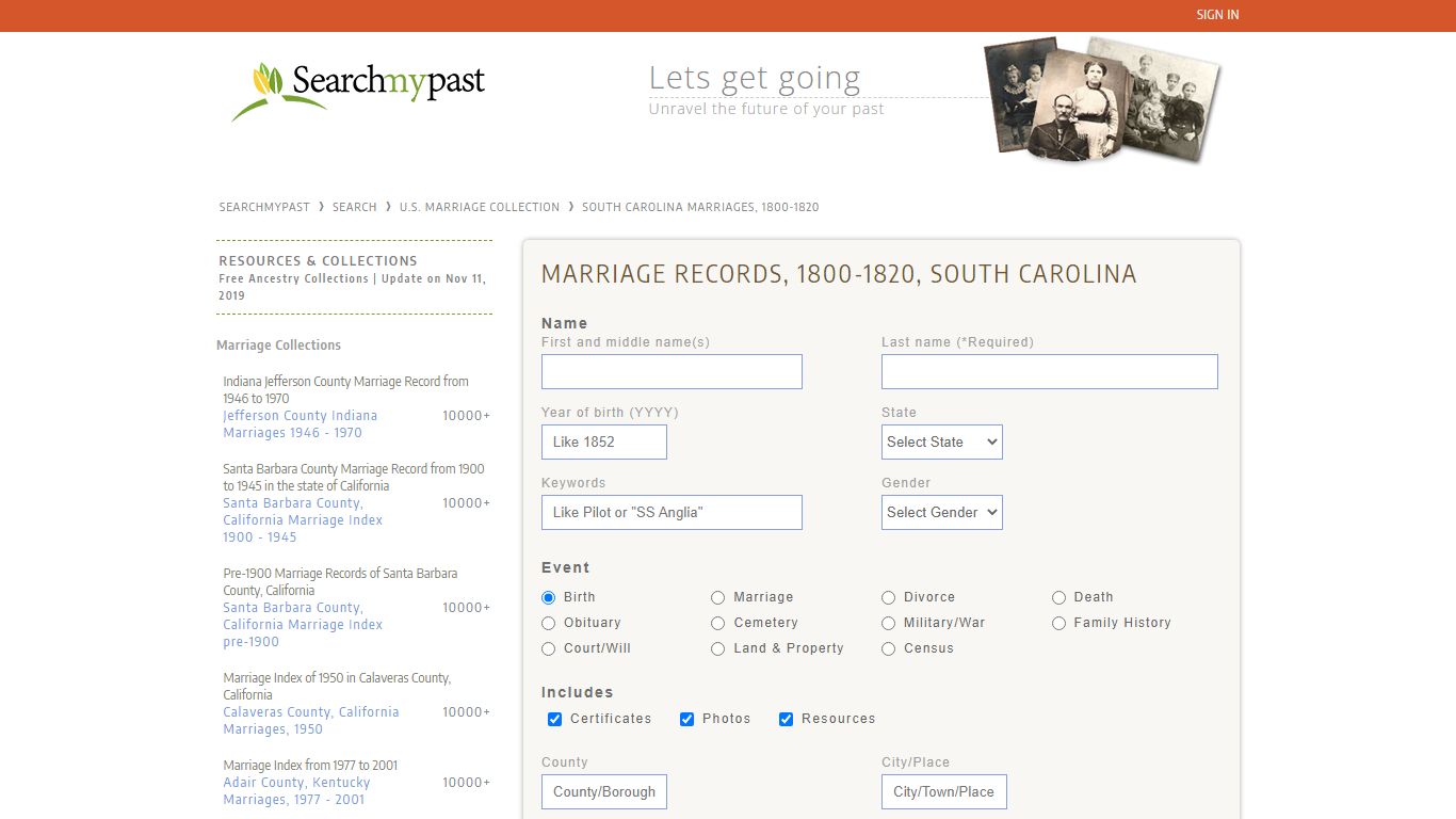 South Carolina Marriages, 1800-1820 | Searchmypast