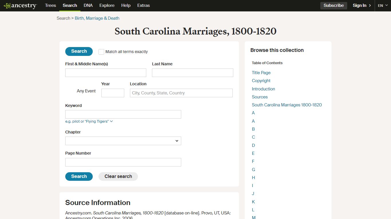 South Carolina Marriages, 1800-1820 - Ancestry